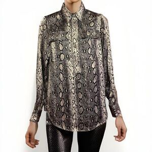 Michael Kors Womens Satin Snake Print Popover Henley Longsleeve Blouse XS